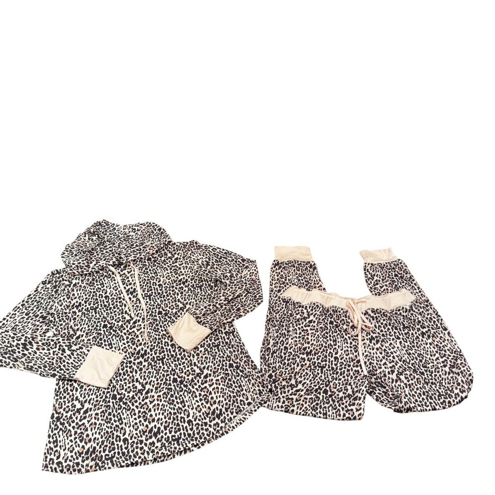 NWOT Jordann Jammies Leopard Animal Print Hooded Lounge Set XL - Picture 2 of 13